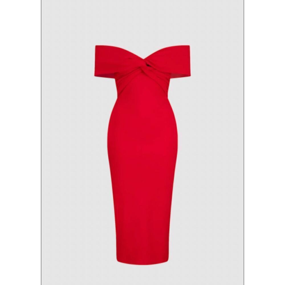 NEW Atori REVOLVE Date Cocktail Red Lili Dress Size 8 Off Shoulder Midi Bodycon